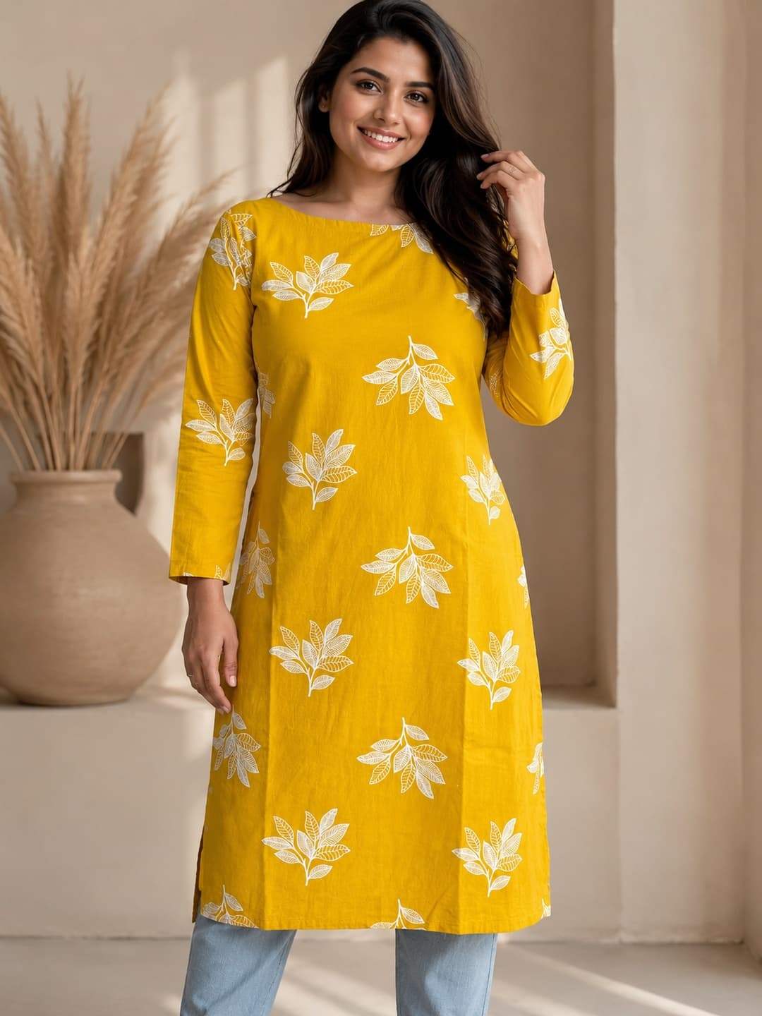 Yellow Floral Embroidered Kurta
