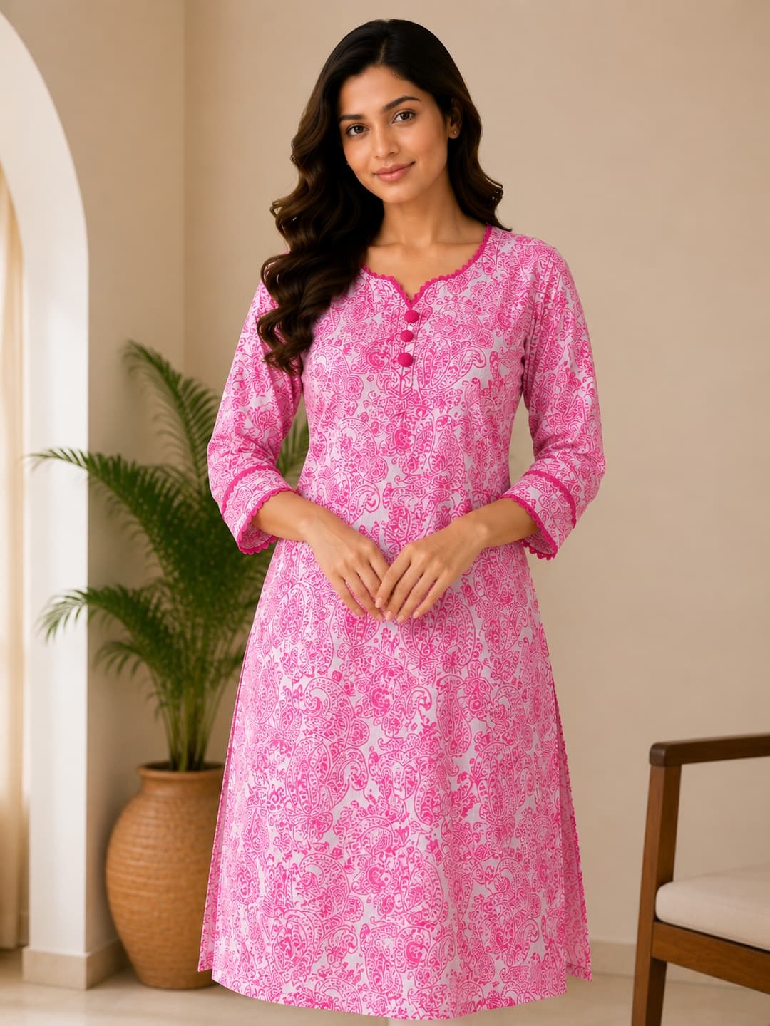 Rani Pink Paisley Pintuck Kurta