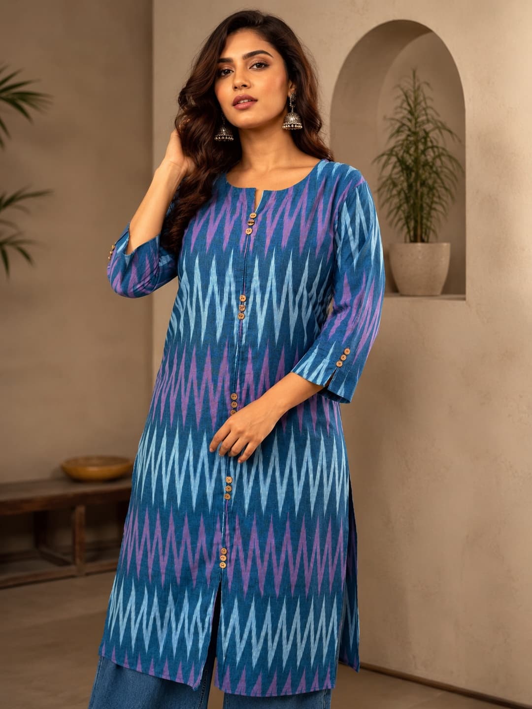 Blue Aura Tribal Ikkat Kurta