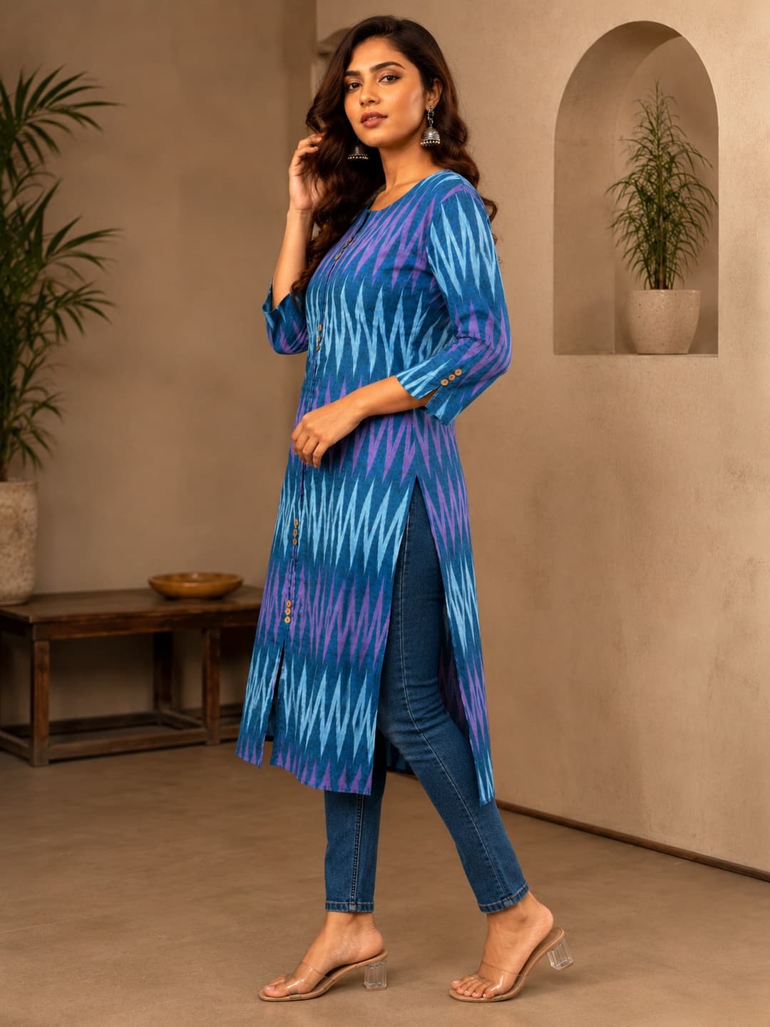 Blue Aura Tribal Ikkat Kurta