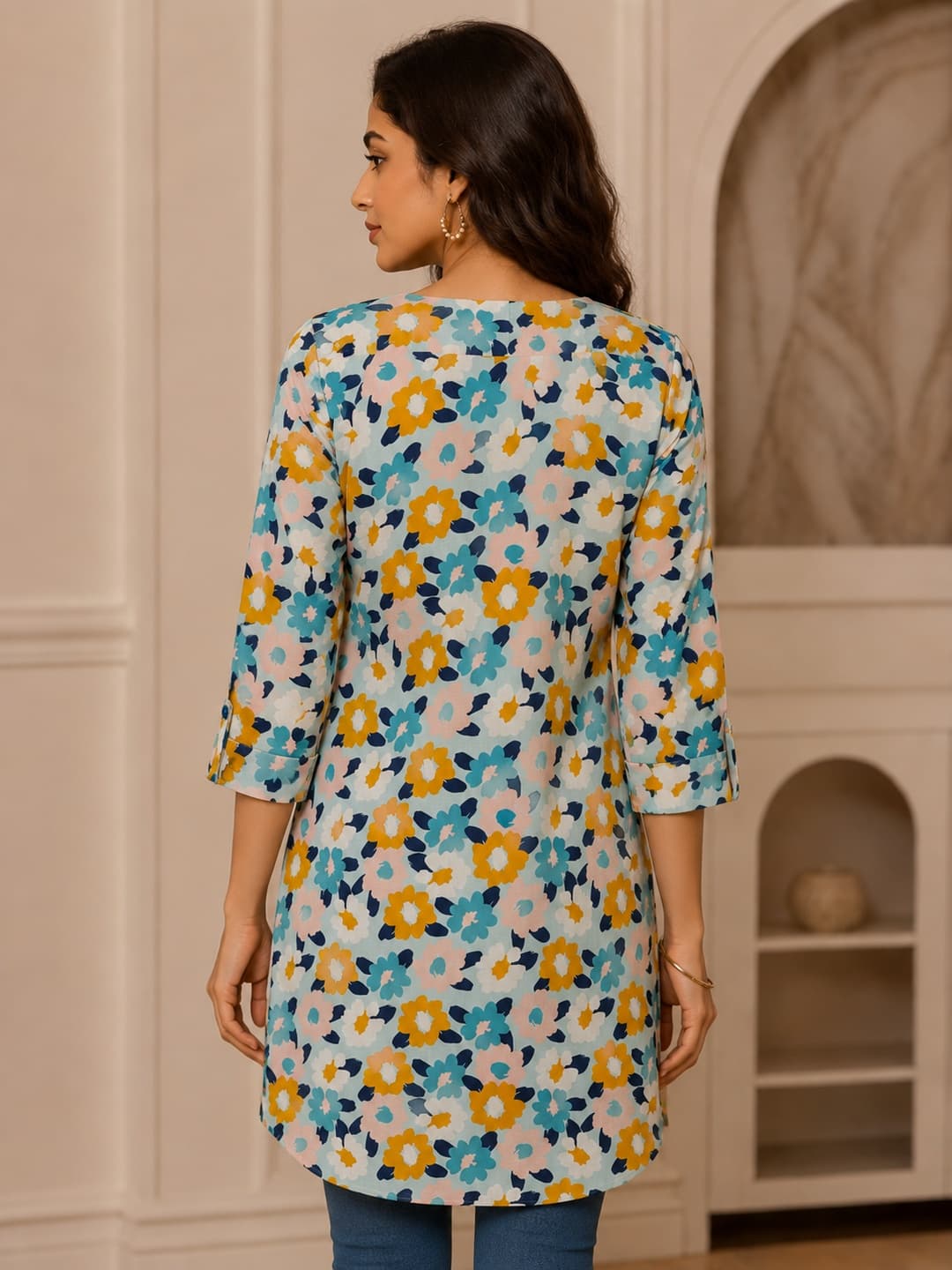 Sky Blue Floral Everyday Tunic Top - View 3