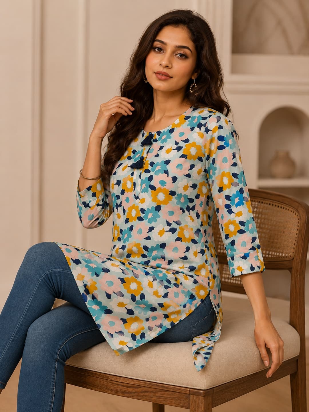 Sky Blue Floral Everyday Tunic Top - View 4