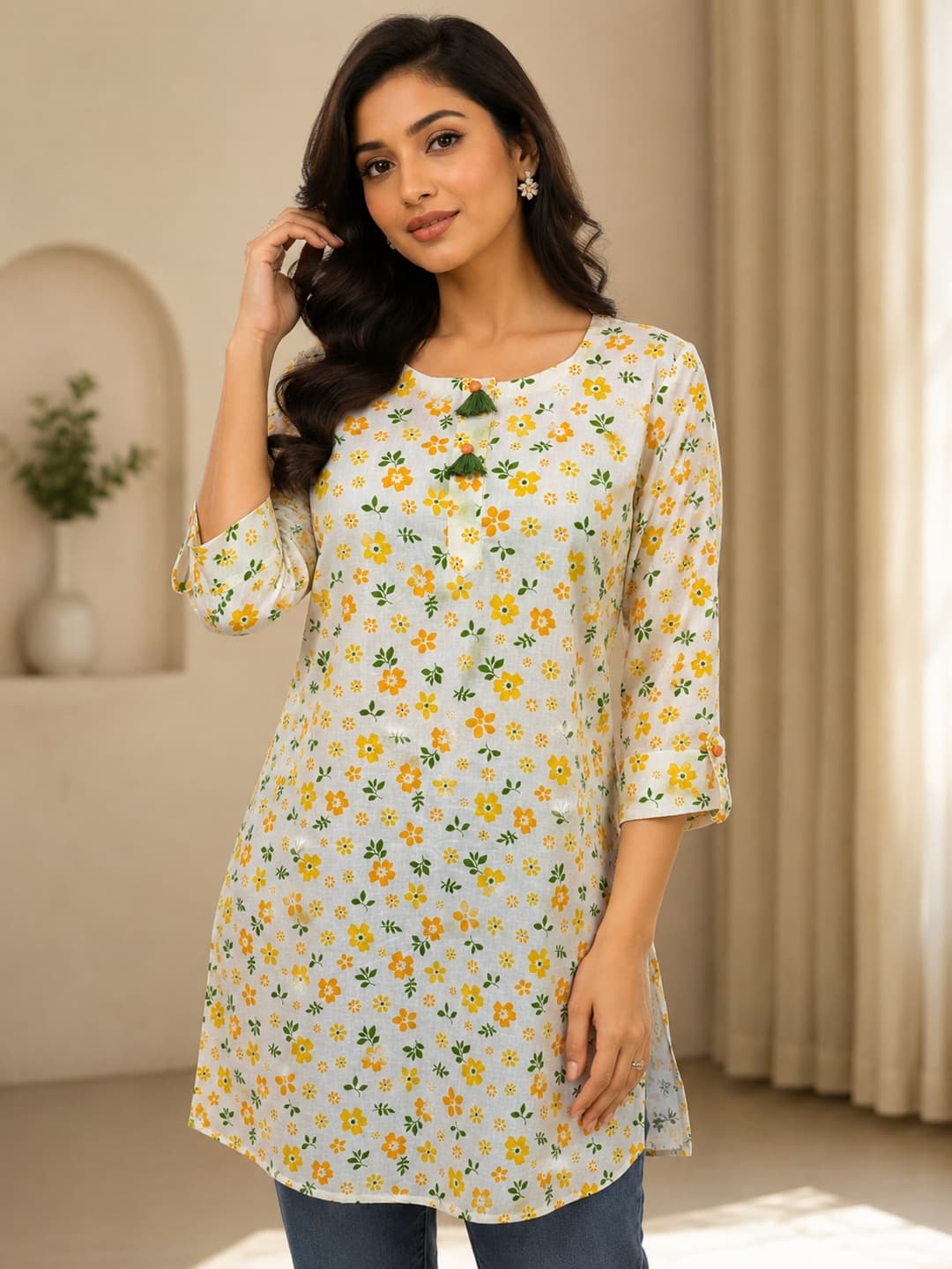Off White Sunnt Petal Cotton Kurti