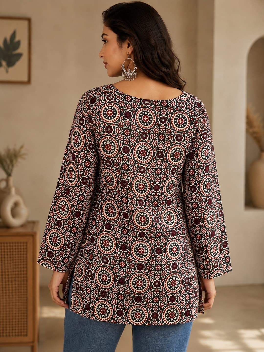 Maroon Printed Kurti with Floral Design - View 3