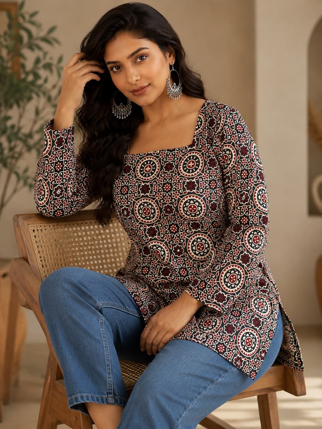 Maroon Printed Kurti with Floral Design - View 4