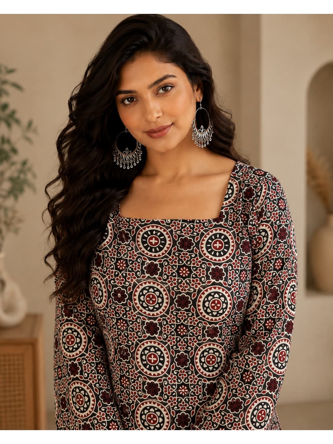 Maroon Printed Kurti with Floral Design - View 0