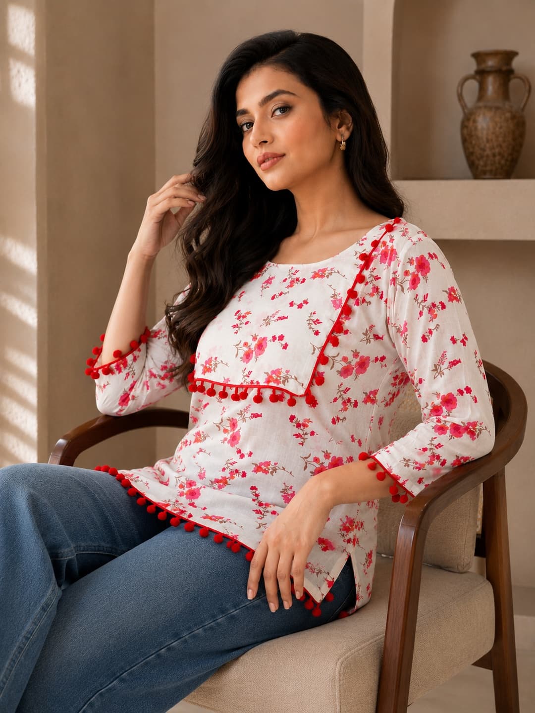 Cherry Top with Pom-Pom Detailing