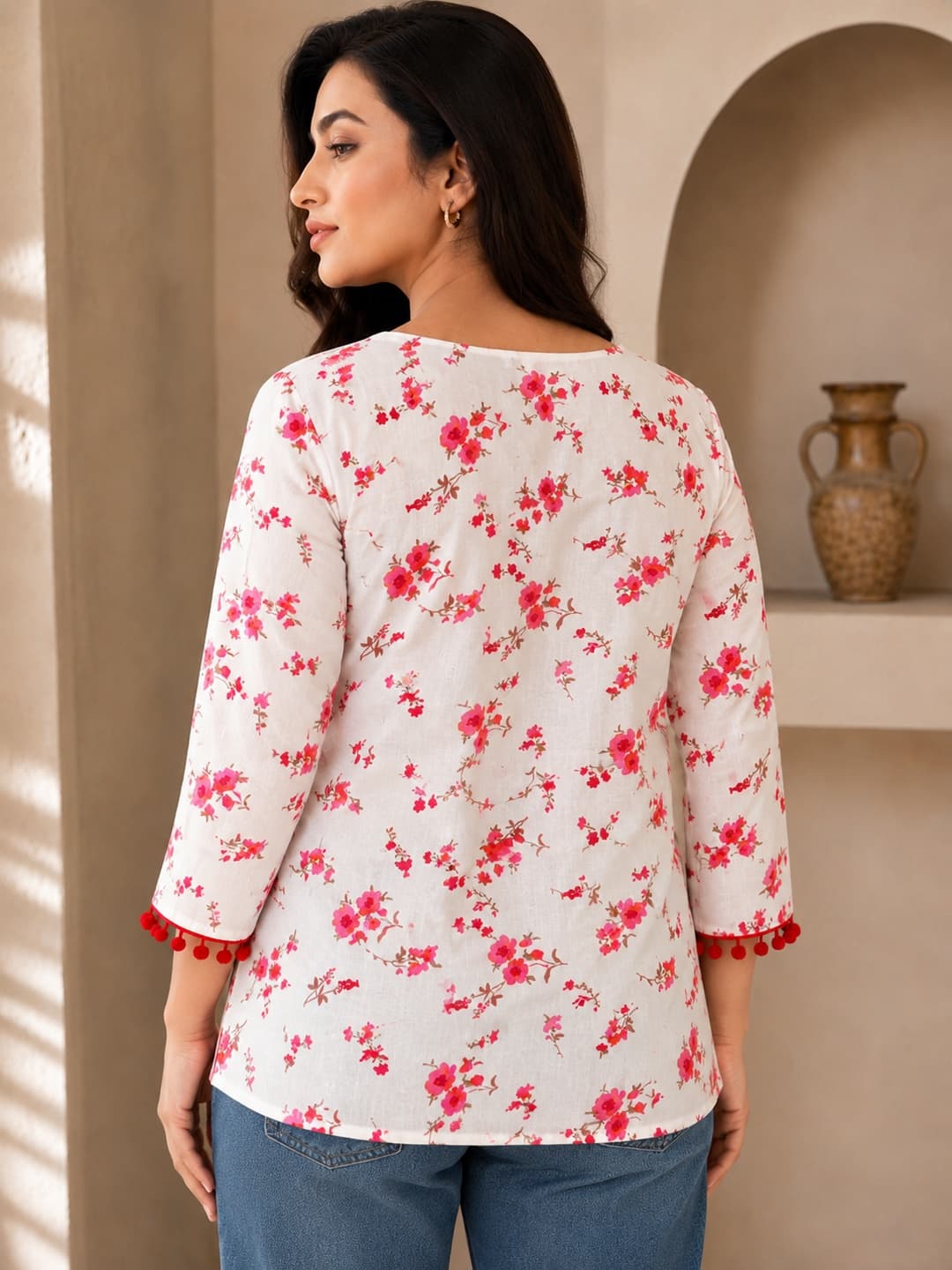 Cherry Top with Pom-Pom Detailing - View 3