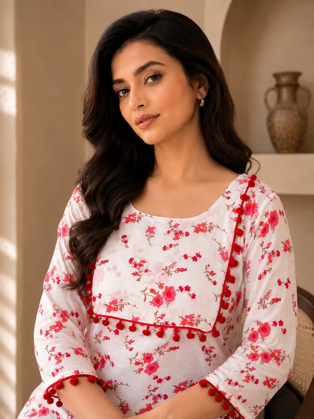 Cherry Top with Pom-Pom Detailing - View 0