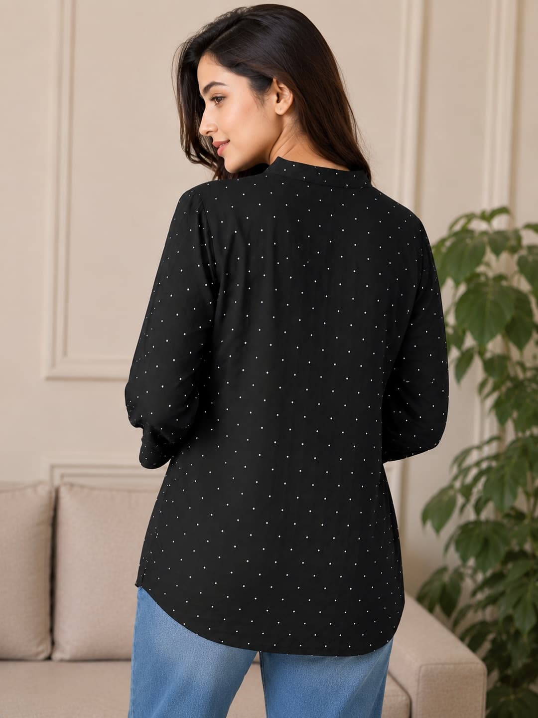Black Polka Dot Top - View 3