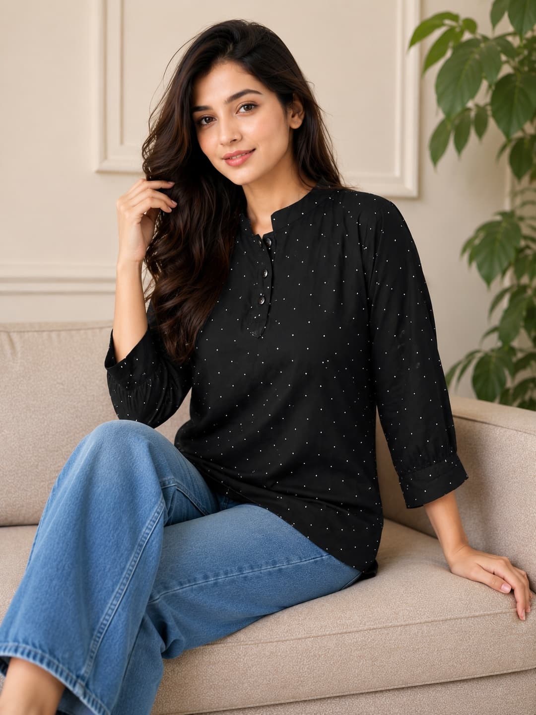 Black Polka Dot Top - View 4