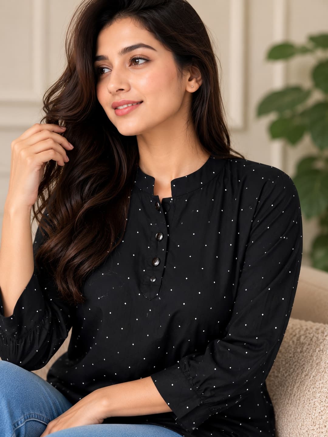 Black Polka Dot Top - View 0