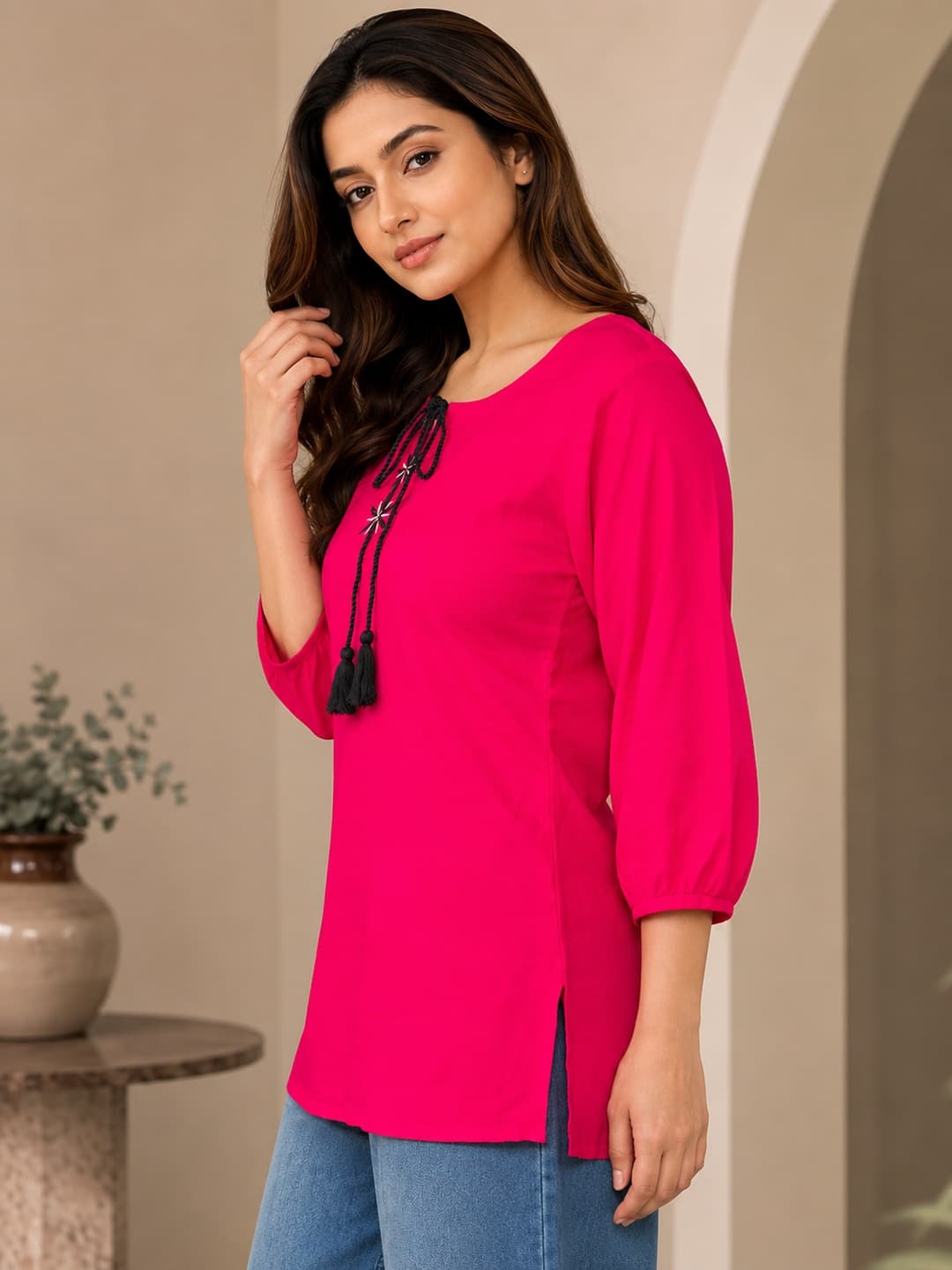 Pink Tie-Up Top with Tassels