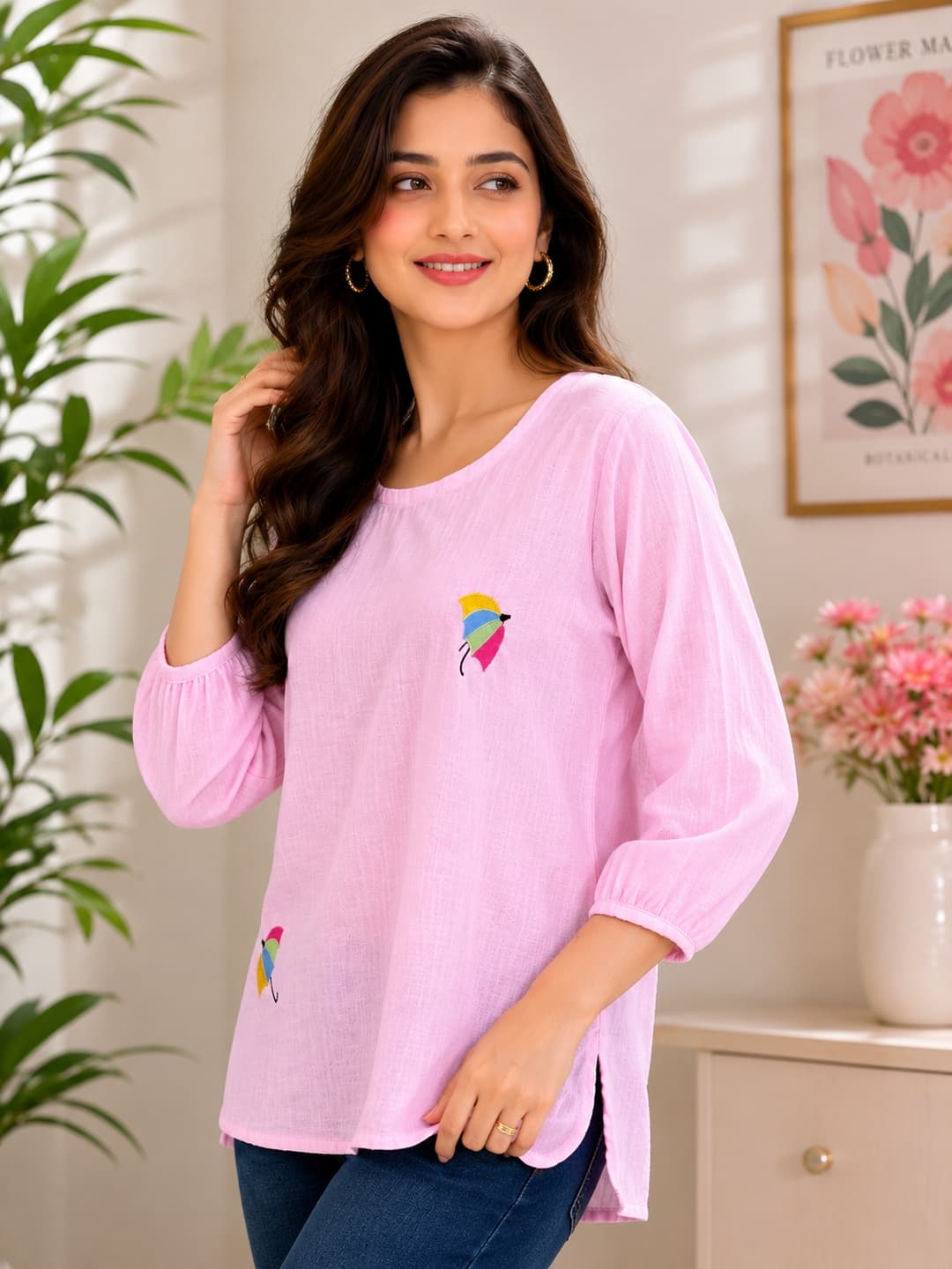 Embroidered Umbrella Pink Top