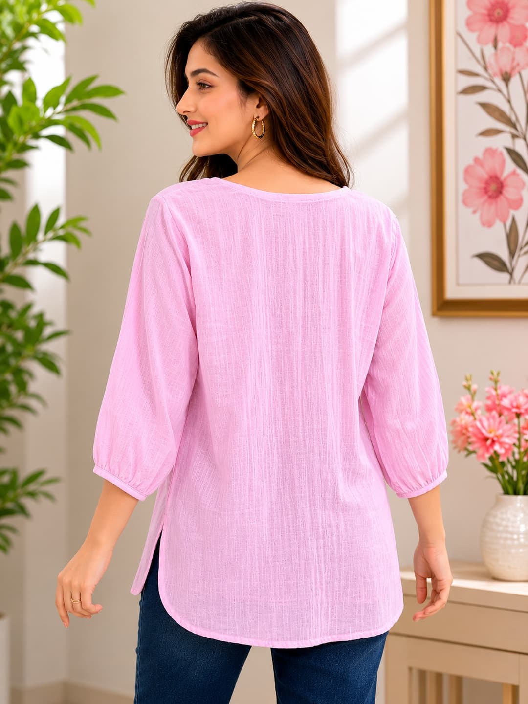 Embroidered Umbrella Pink Top - View 3