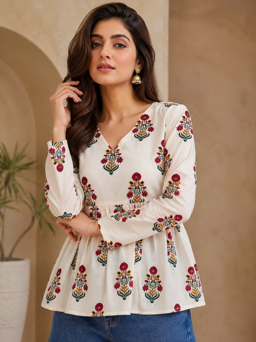 Floral Embroidered Peplum Top
