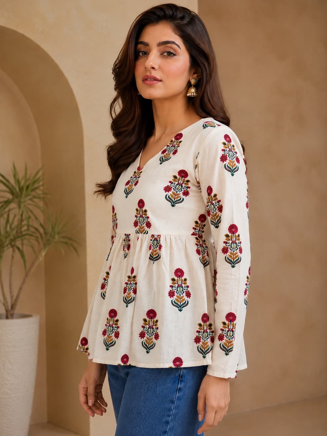 Floral Embroidered Peplum Top
