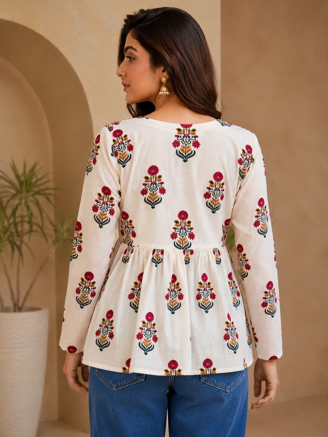 Floral Embroidered Peplum Top - View 3