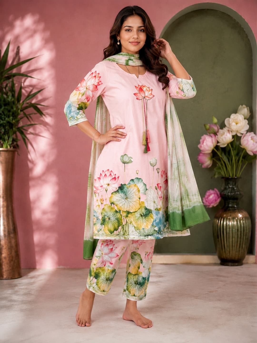 Peach Lotus Kurta Set