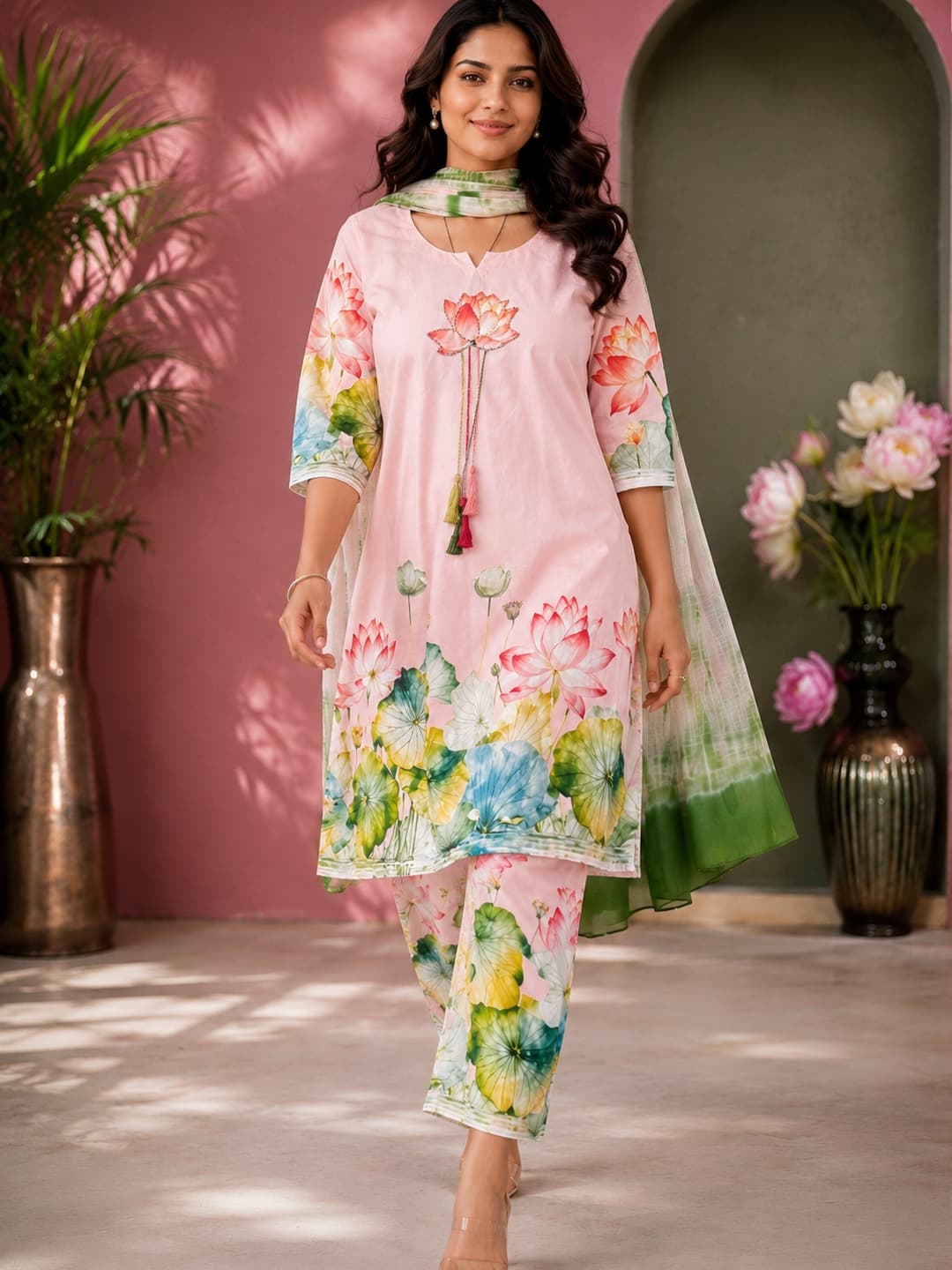 Peach Lotus Kurta Set