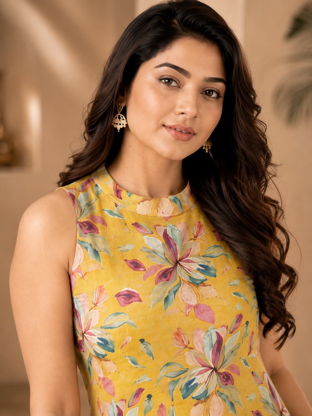 Yellow Floral Halter Neck Kurta Set - View 4