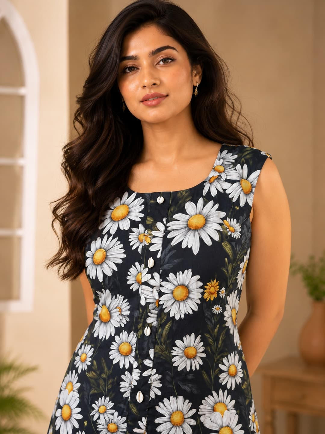 Floral Printed Black Dress - View 0