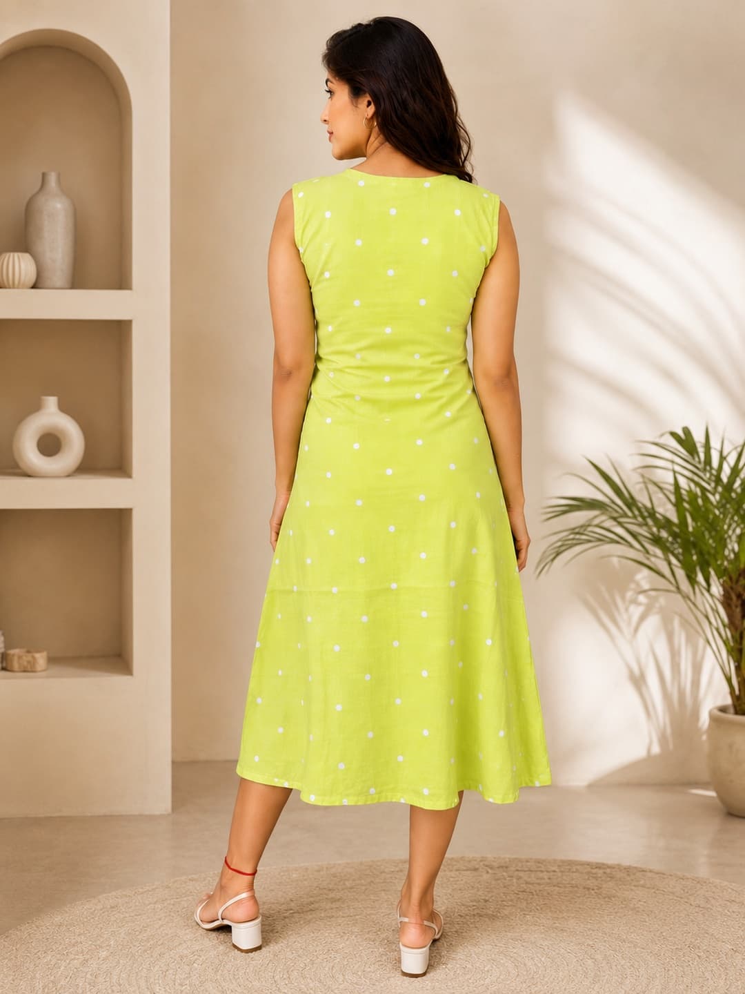 Lime Green Polka Dot Dress - View 3