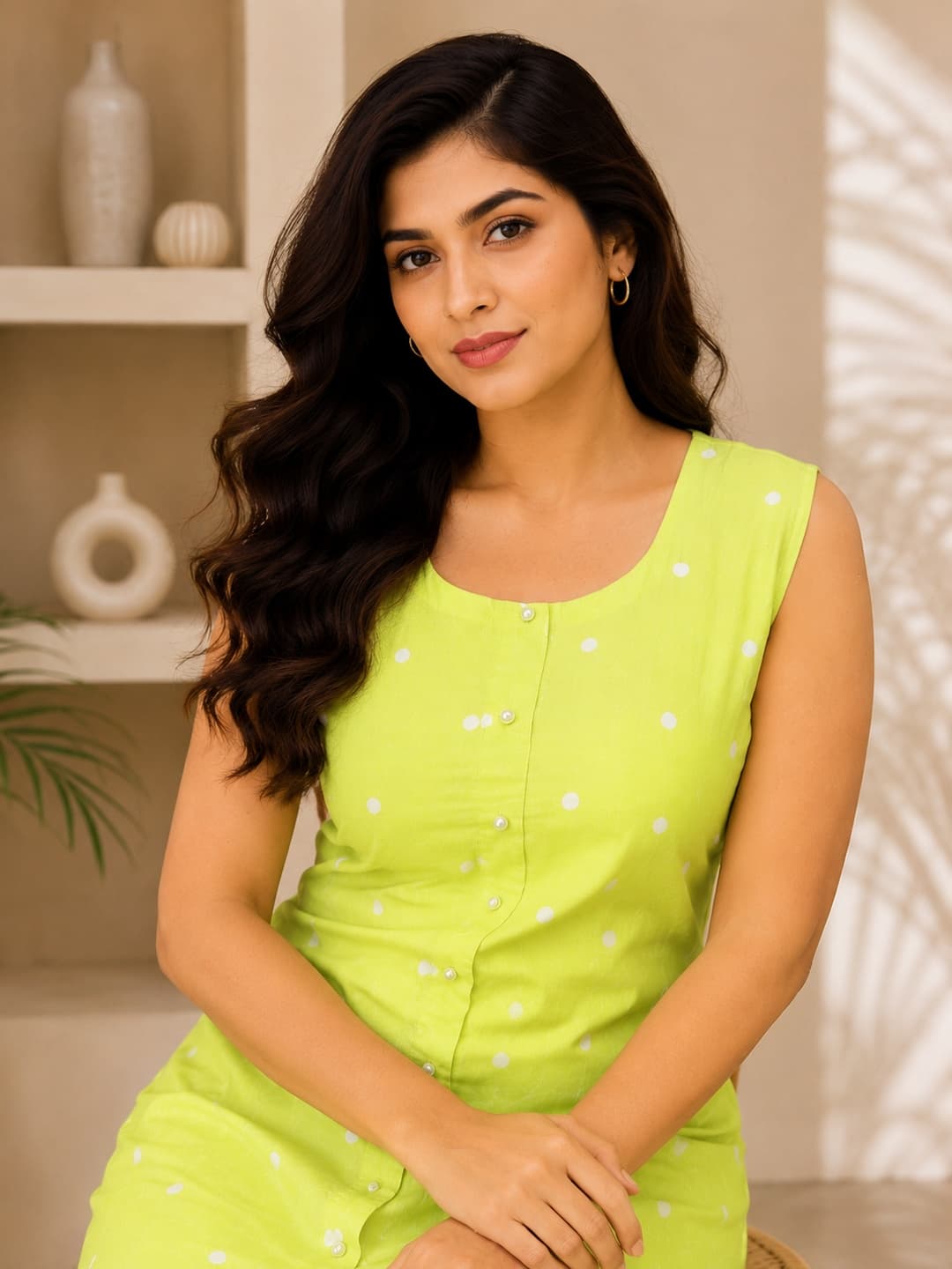 Lime Green Polka Dot Dress - View 0