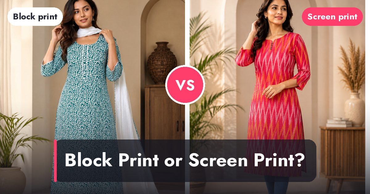 Guide graphic for identifying hand block printed cotton against machine printing