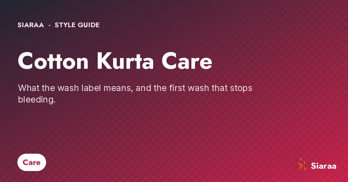 Care guide graphic for washing cotton kurtas without colour bleeding