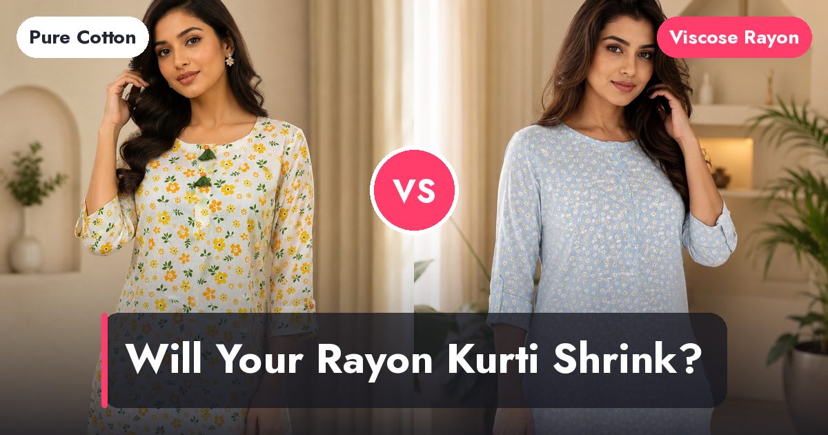Pure cotton kurti and viscose rayon kurti side by side for a wash-care comparison