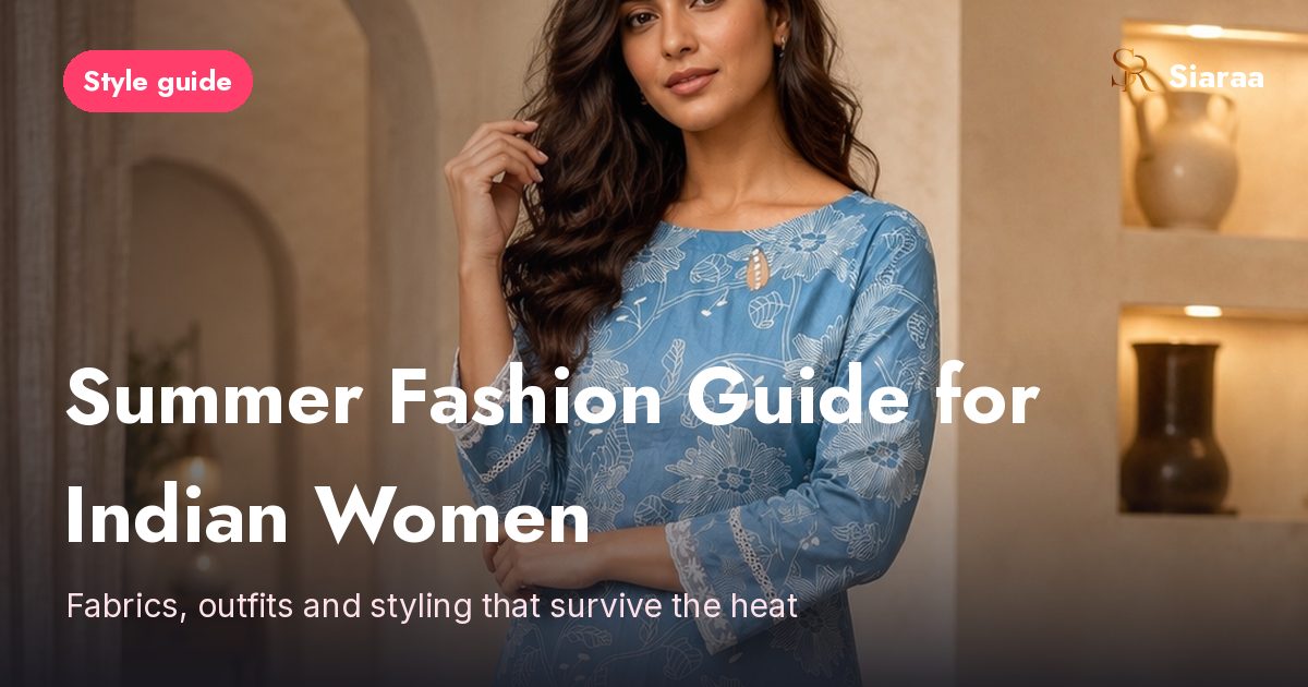 Woman in a light printed cotton kurta styled for Indian summer heat