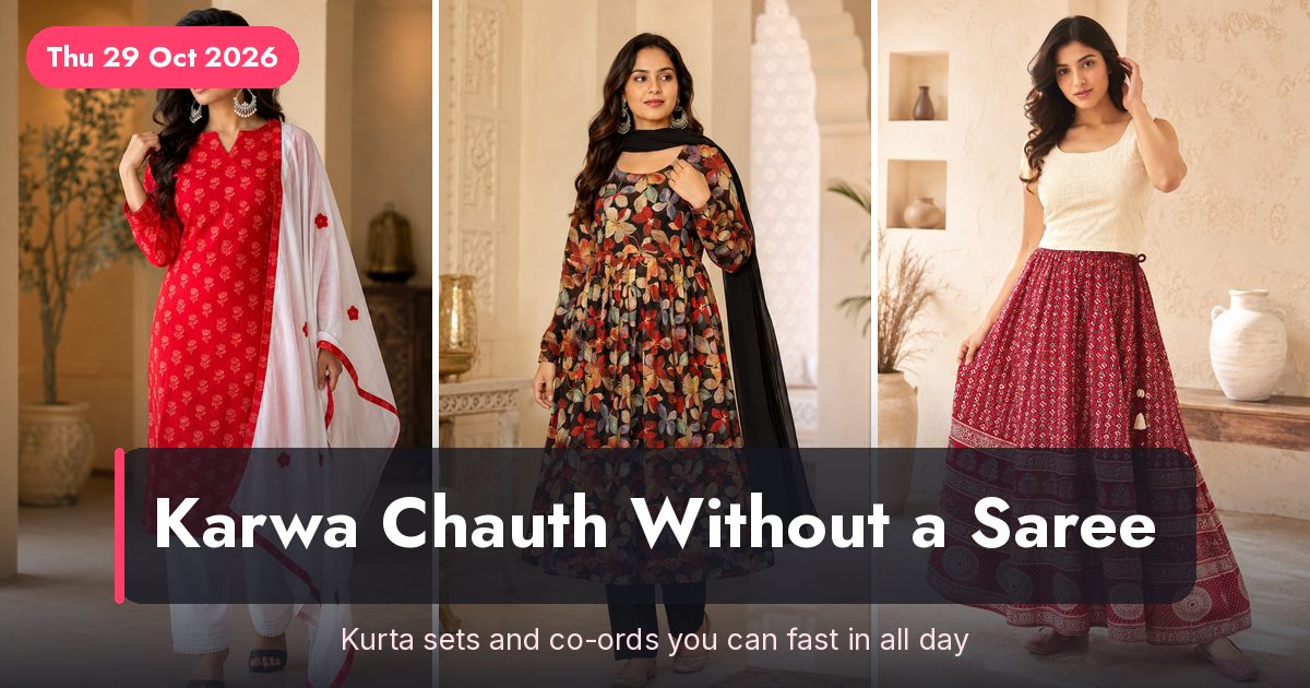 Red and printed cotton kurta sets and an ethnic co-ord styled for Karwa Chauth
