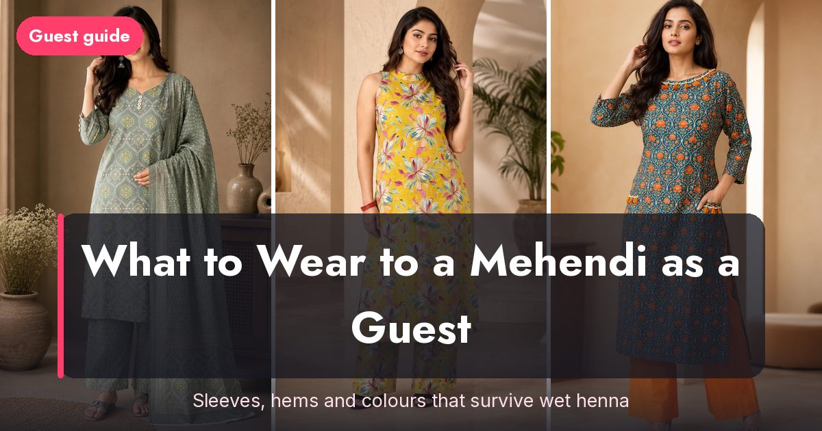 Green and yellow printed kurta sets with three-quarter sleeves, styled as mehendi guest outfits